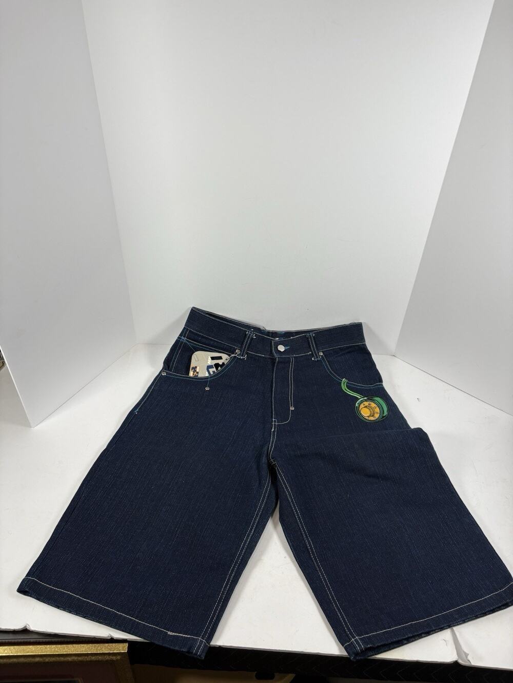 Raw Blue Denim Baggy Jean Shorts Jorts Size 32 NWT Lock Graphic Y2K Hip Hop